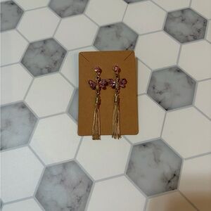 Elegant Pink Butterfly Tassel Earrings